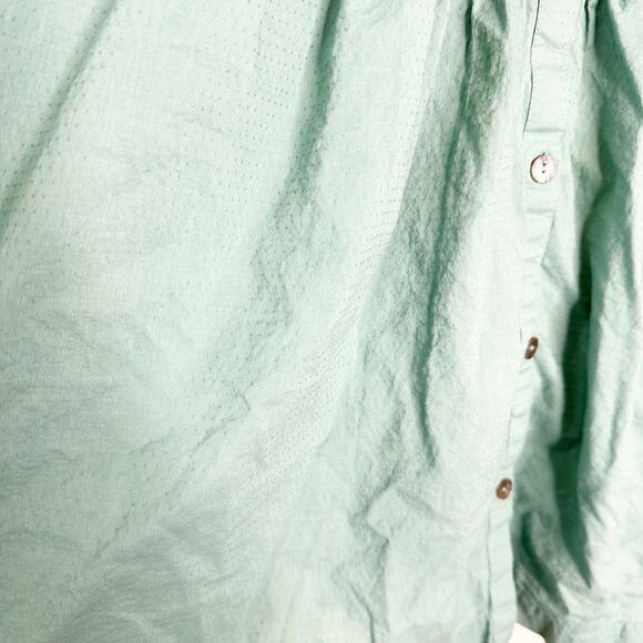 Grundun Sjoden Womens Blouse Tunic Flower Embroidered Button-Up V-Neck Green L - Picture 4 of 8